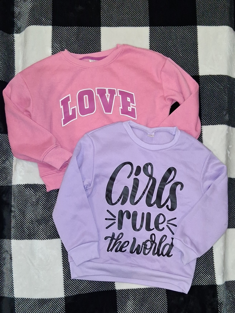 Girls' Pink LOVE Sweatshirt & Lavender Girls Rule the World Sweatshirt Set